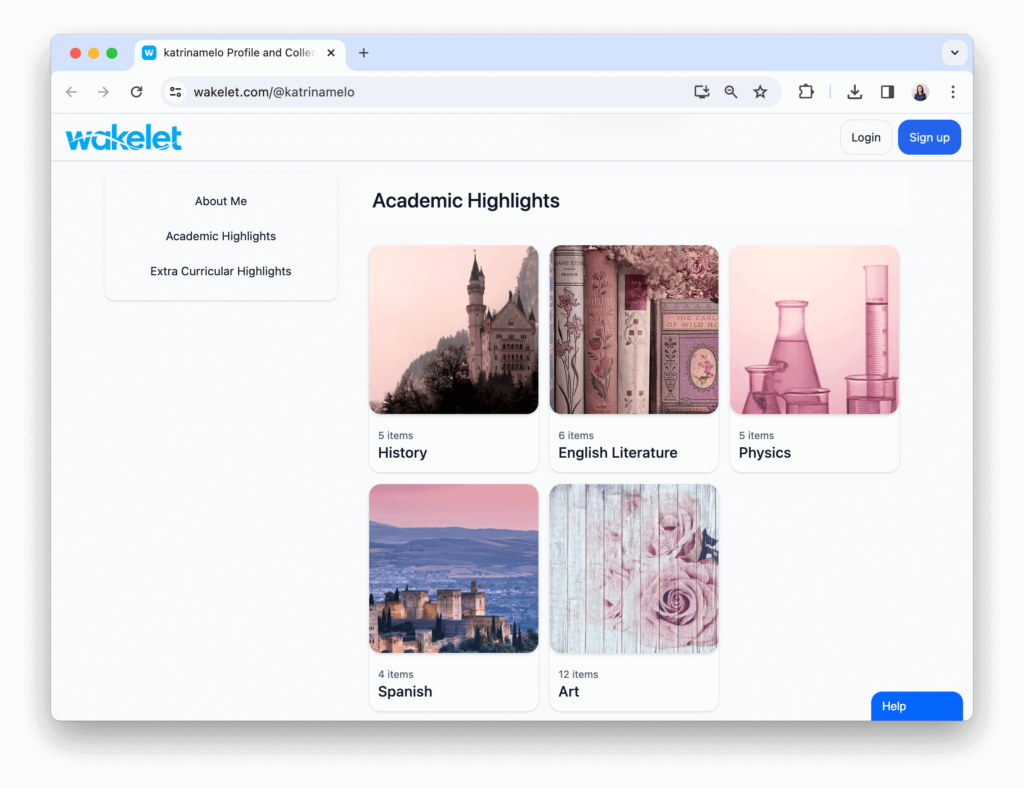 Snapshot of a student portfolio highlighting key academic achievements, including award certificates, top grades, and research projects.